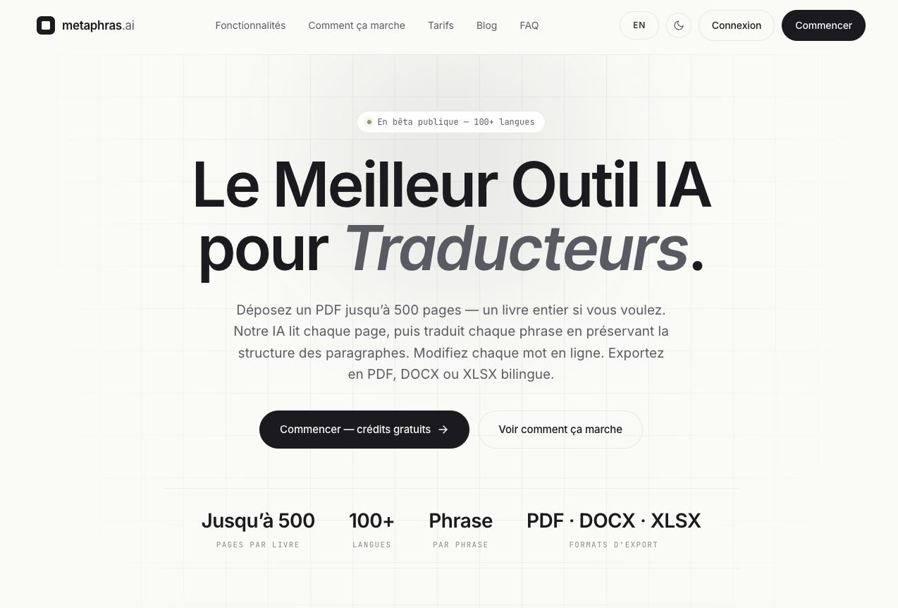 Page d’accueil de Metaphras.ai