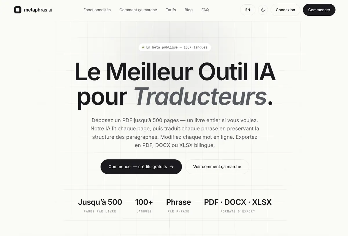 Page d’accueil de Metaphras.ai