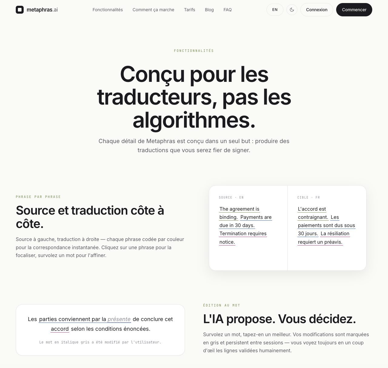 Traduction phrase par phrase, source et cible côte à côte