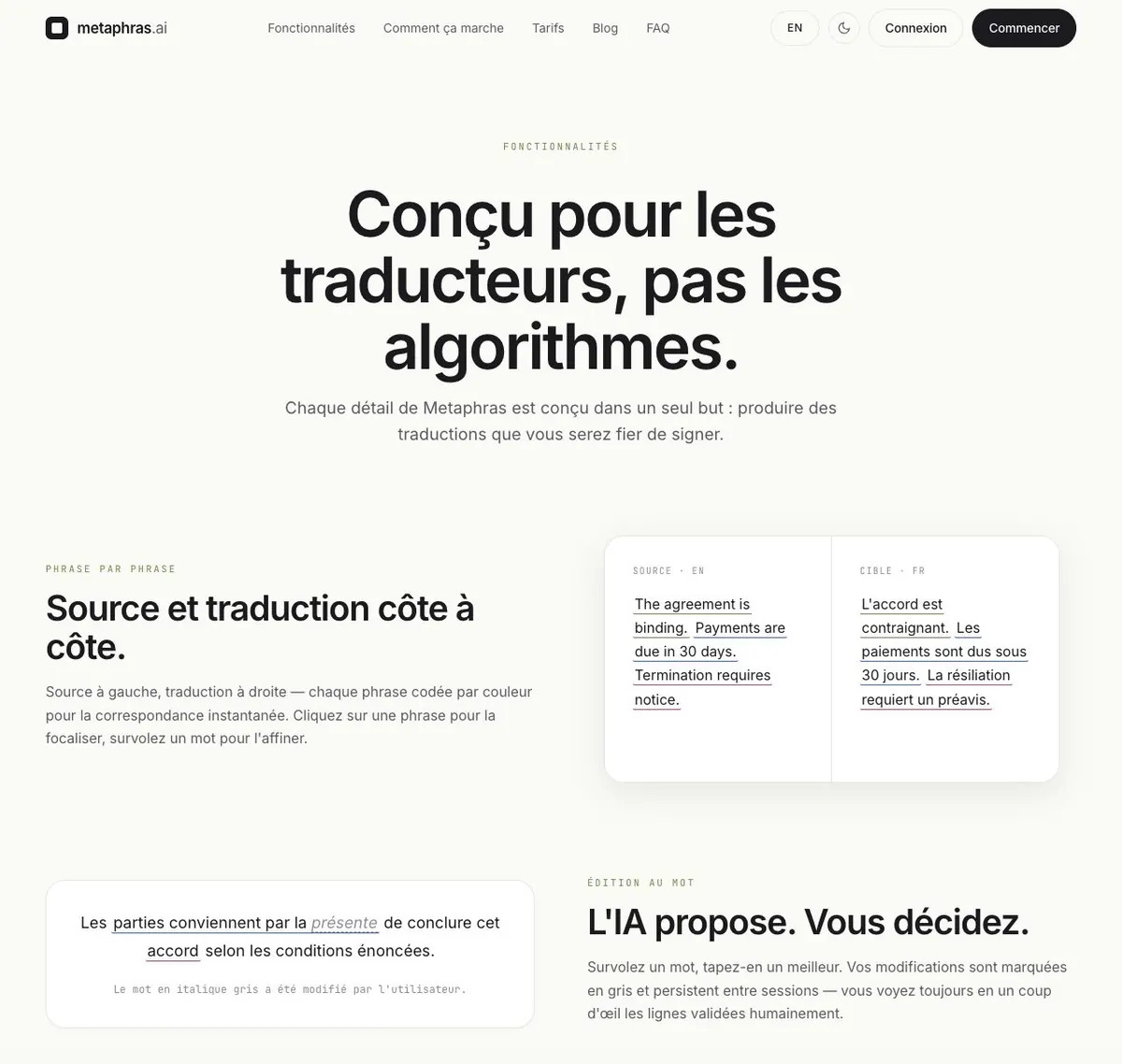 Traduction phrase par phrase, source et cible côte à côte