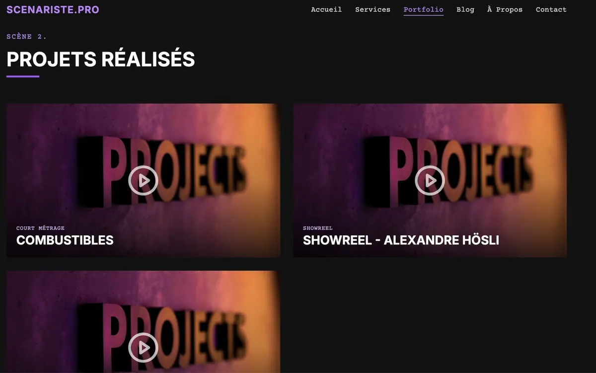 Portfolio vidéo : courts métrages et showreel