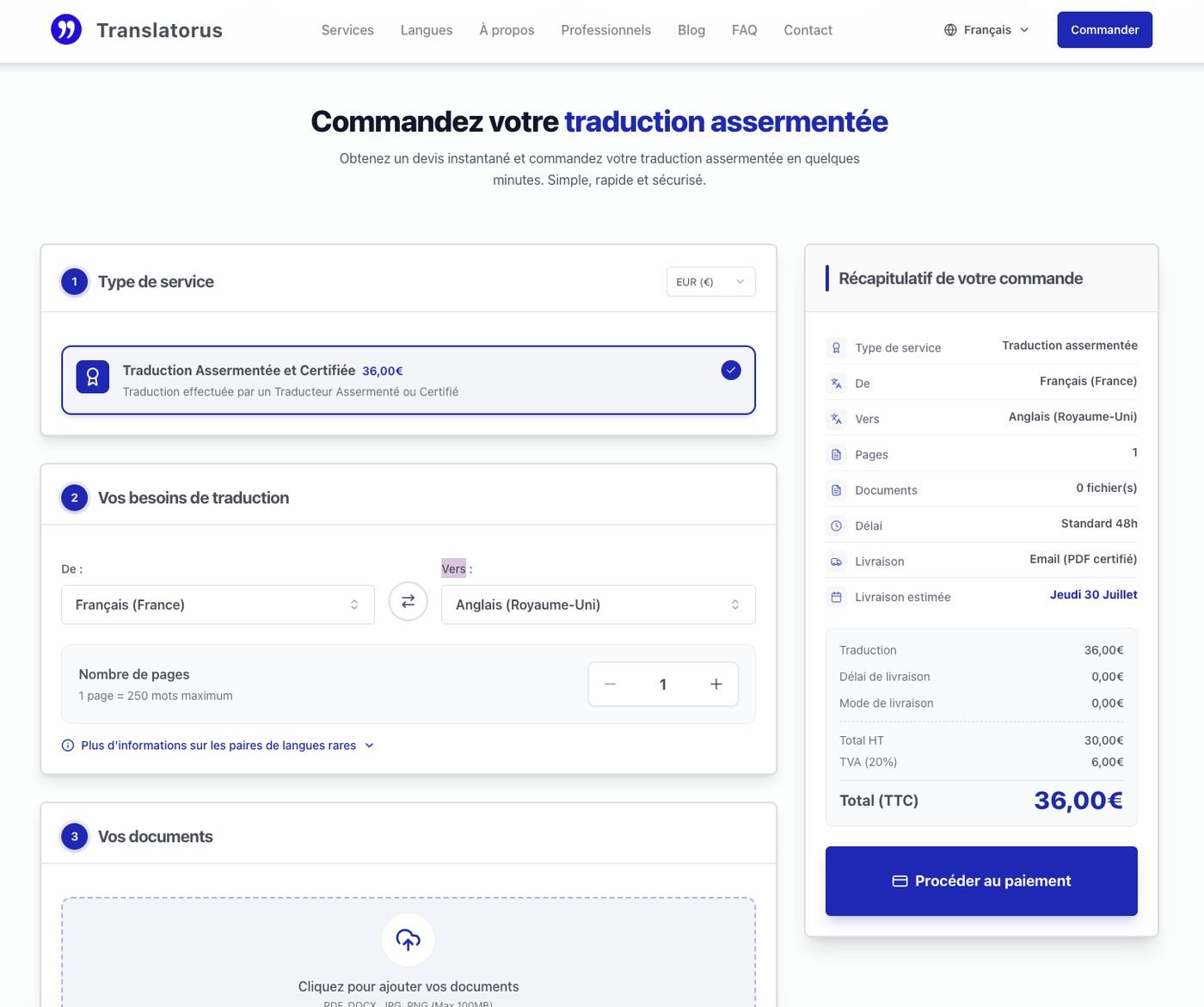 Tunnel de commande : devis instantané et paiement en ligne