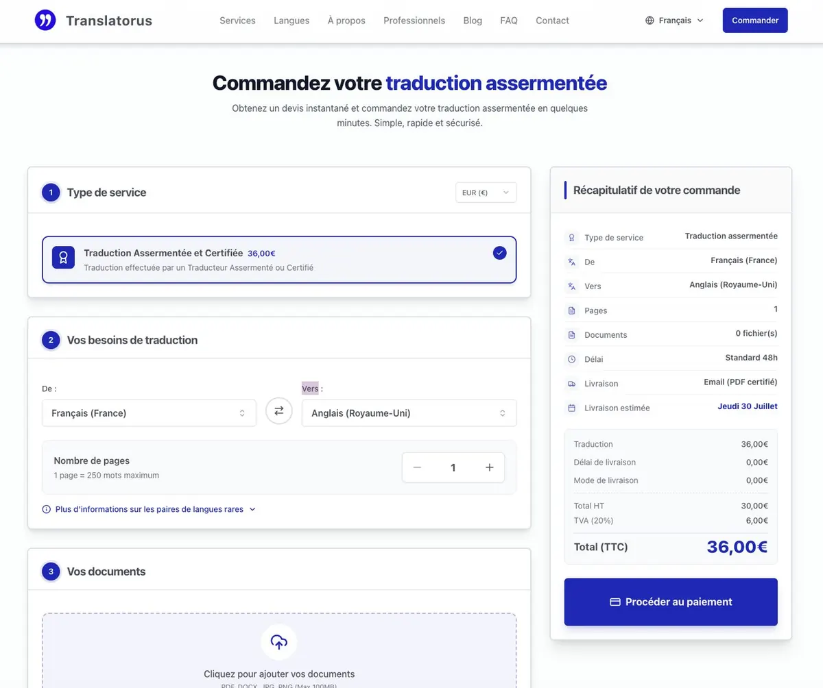 Tunnel de commande : devis instantané et paiement en ligne