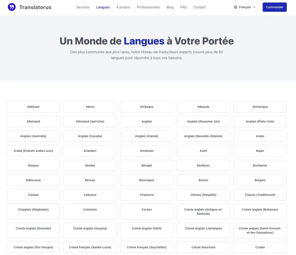 Des dizaines de langues disponibles à la commande
